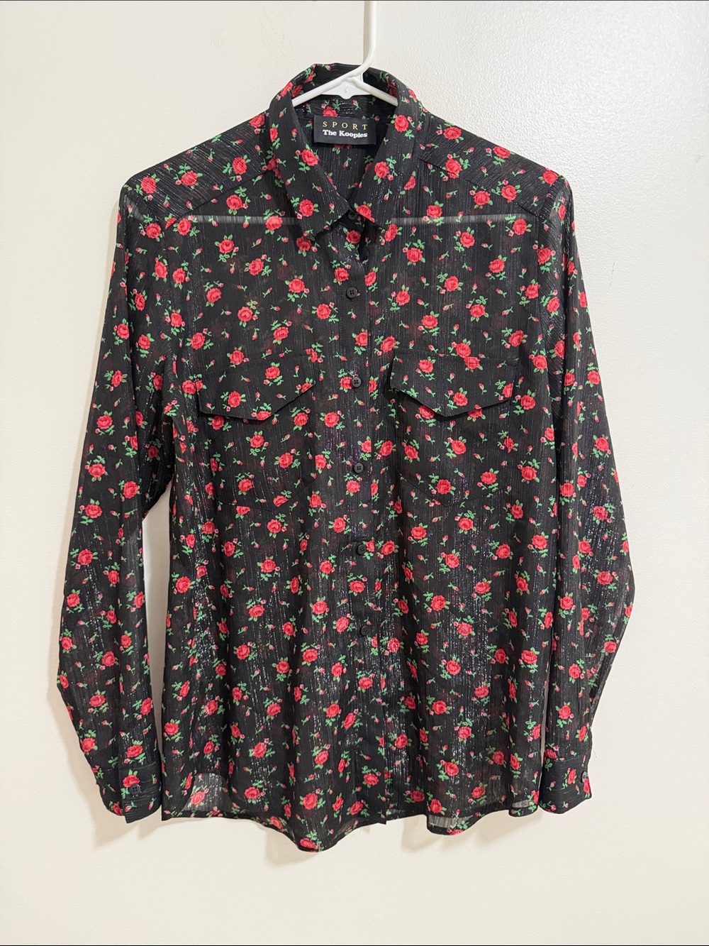 The Kooples Sport Black Red Floral Print Button Down Blouse Womens Small